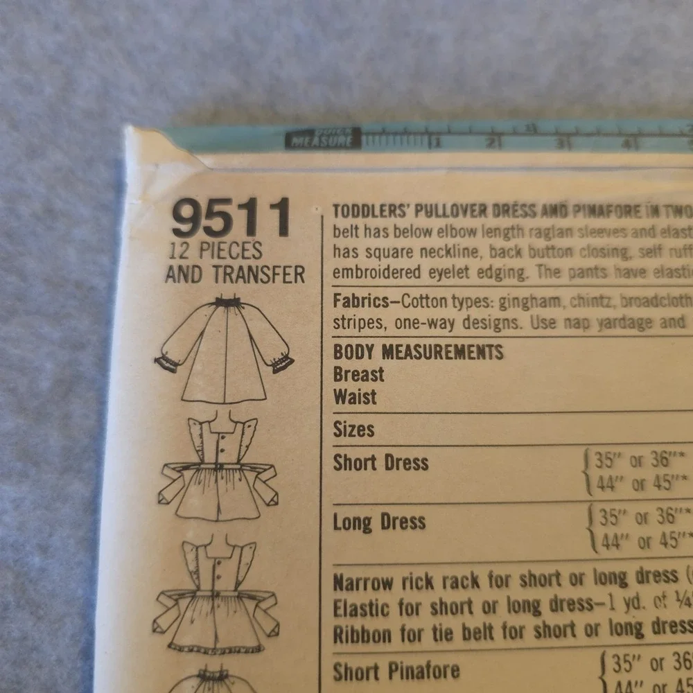 Vintage Simplicity 9511 Sewing Pattern Toddler Size‎ 2 Dress & Pants UNCUT 1970s